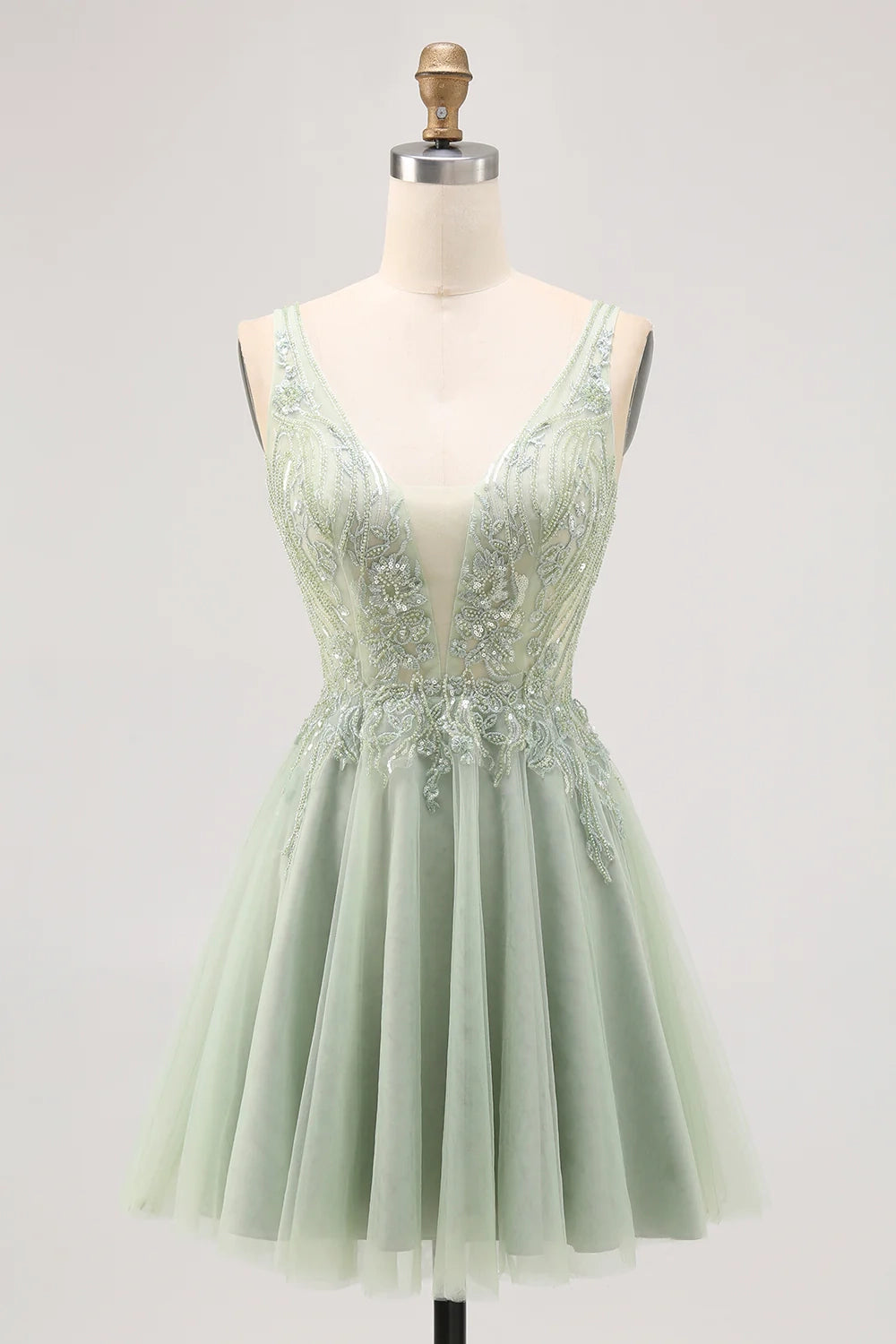 DingJi Wedding Elegant Shiny Chiffon V-neck Beaded Short Homecoming Dresses